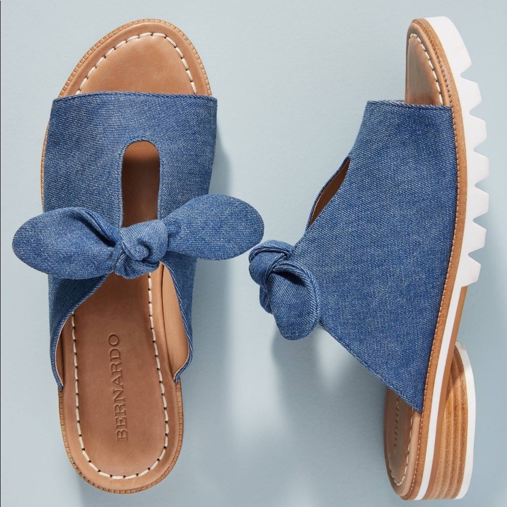 New Bernardo Alice Denim Bow Slide Sandals